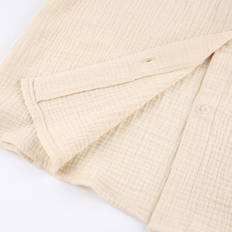 Minimalist Long Sleeve V Neck Button Up Oversize Cotton Gauze Lounge Set