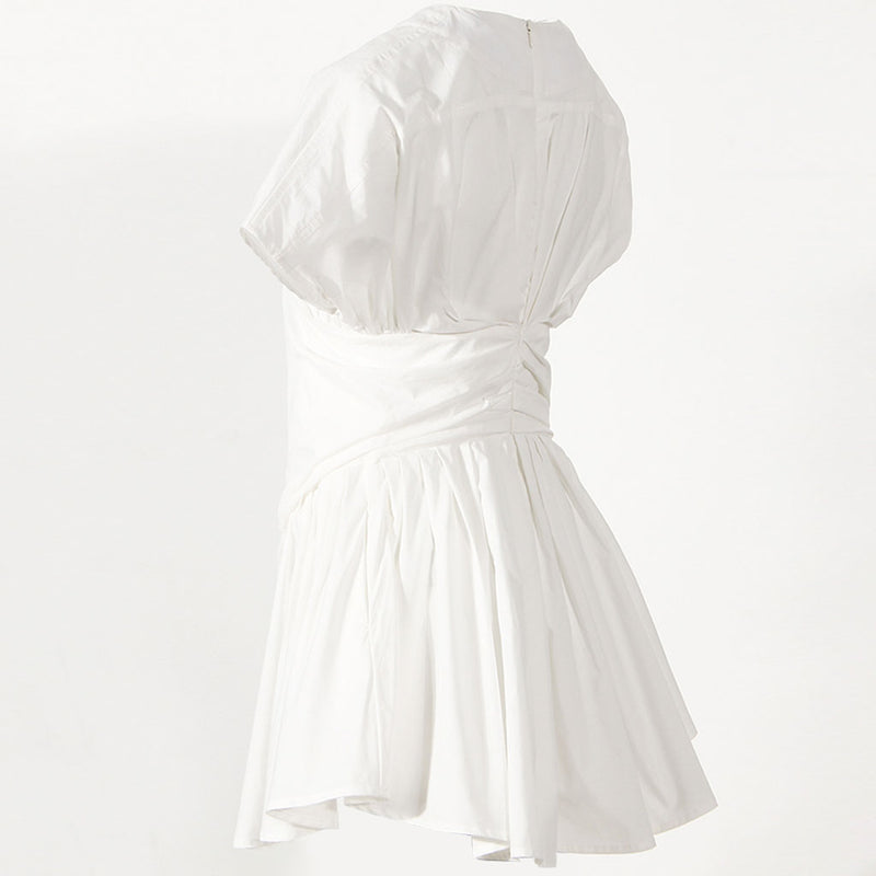 Minimalist Solid Color Round Neck Short Sleeve A Line Mini Dress