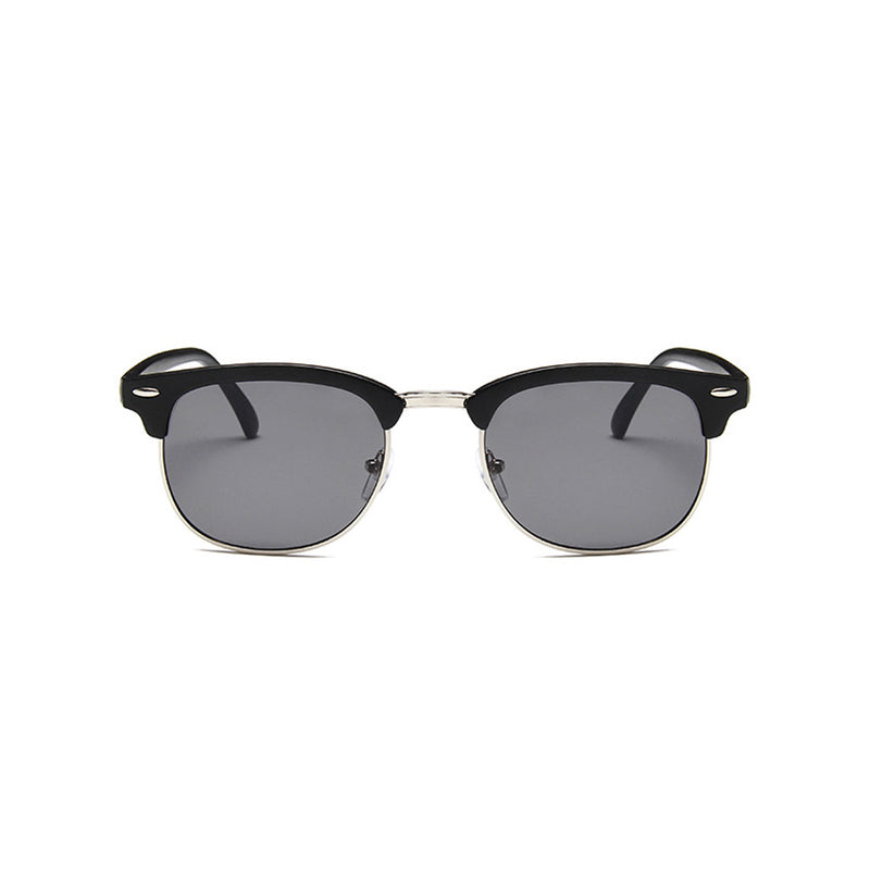 Modern Metallic Trim UV Protection Tinted Half Frame Round Sunglasses