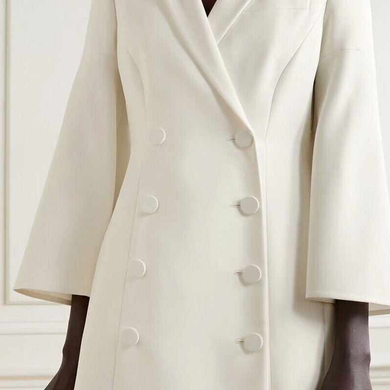 Monochrome Notched Lapel Double Breasted 3/4 Bell Sleeve Back Split Tailored Coat