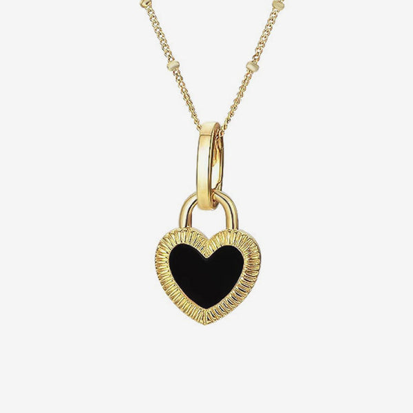 Mother of Pearl Black Onyx Heart Pendant Satellite Chain Choker Necklace