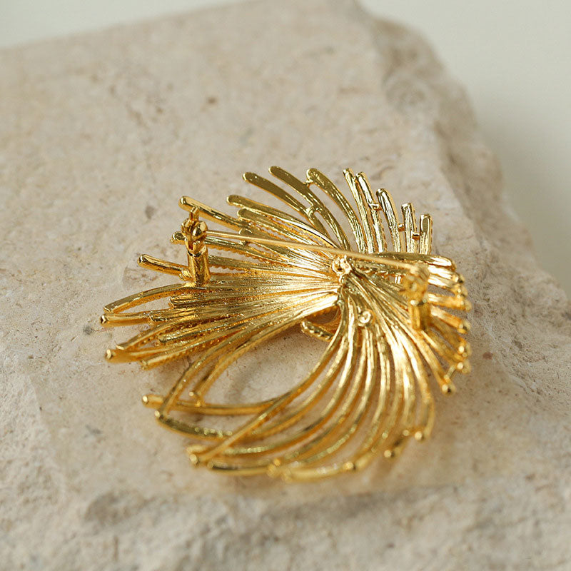 NEW AGE MAGIC 18K Gold Plated Glossy Textured Fireworks Brooch