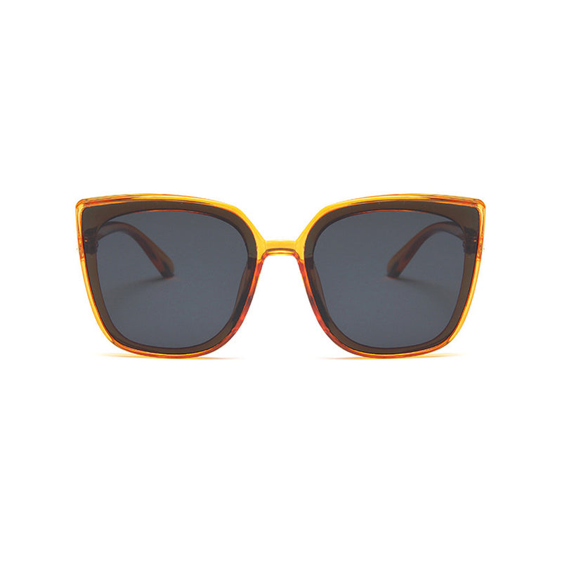 Offbeat Metallic Trim Contrast Color Oversized Tinted Cat Eye Sunglasses