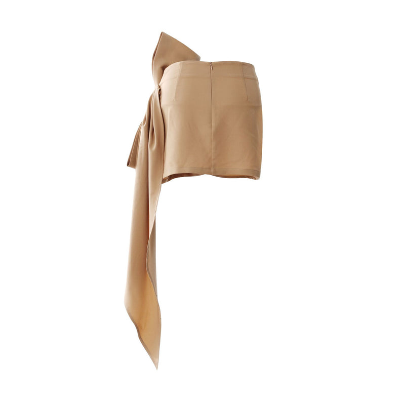 Offbeat Oversized Bow Draped Pleated High Waist Bodycon Micro Mini Skirt