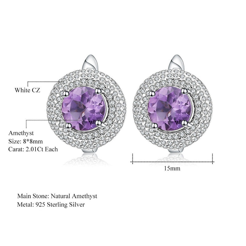 Opulent Amethyst Halo Clear Cubic Zirconia Cluster Stud Earrings