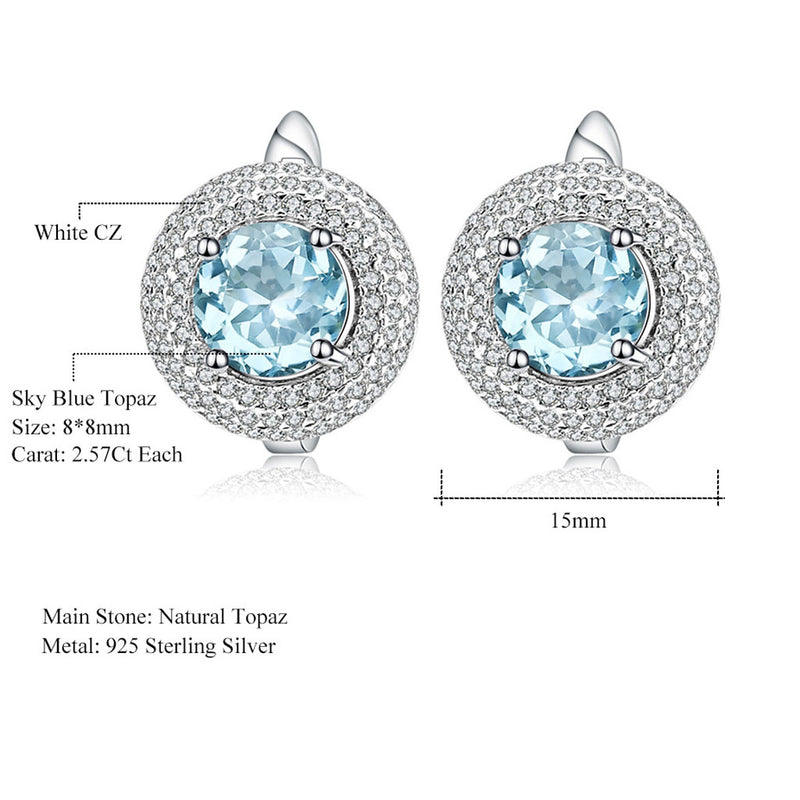 Opulent Blue Topaz Halo Clear Cubic Zirconia Cluster Stud Earrings