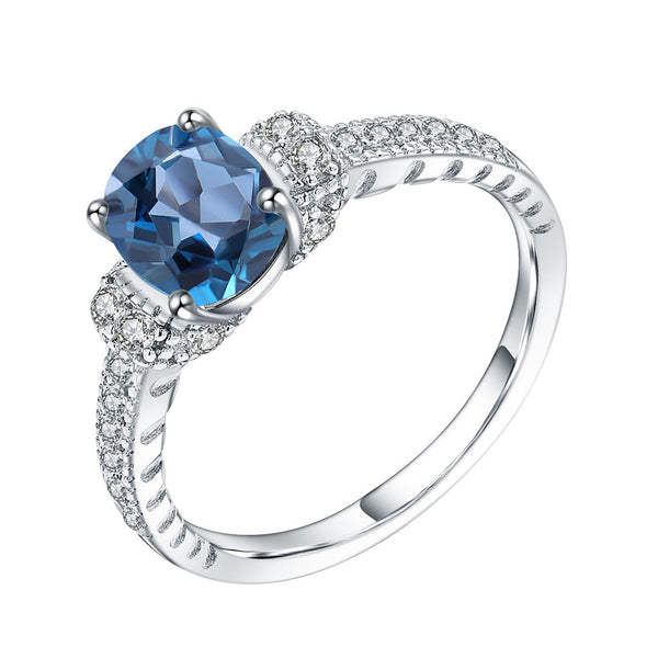 Opulent Clear Cubic Zirconia London Blue Topaz Halo Ring
