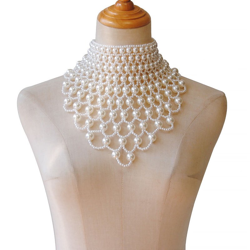 Opulent Hollowed Layered Imitation Baroque Pearl Bib Choker Body Chain