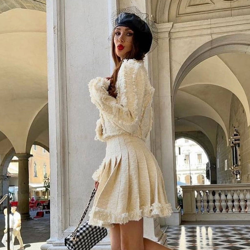 Frayed tweed mini skirt sale