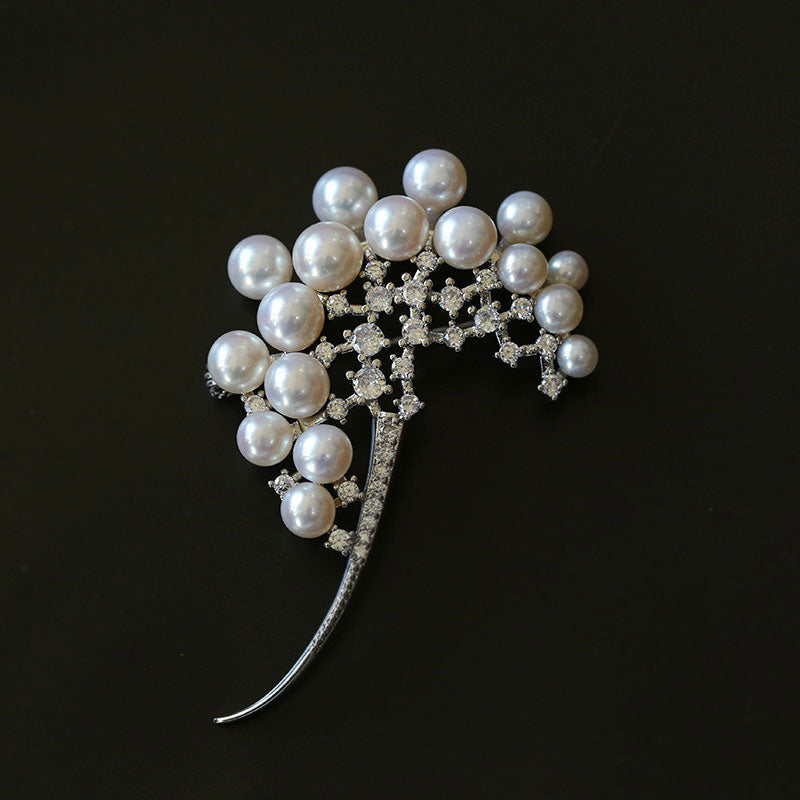 Opulent Rhodium Plated Cubic Zirconia Freshwater Pearl Bouquet Brooch