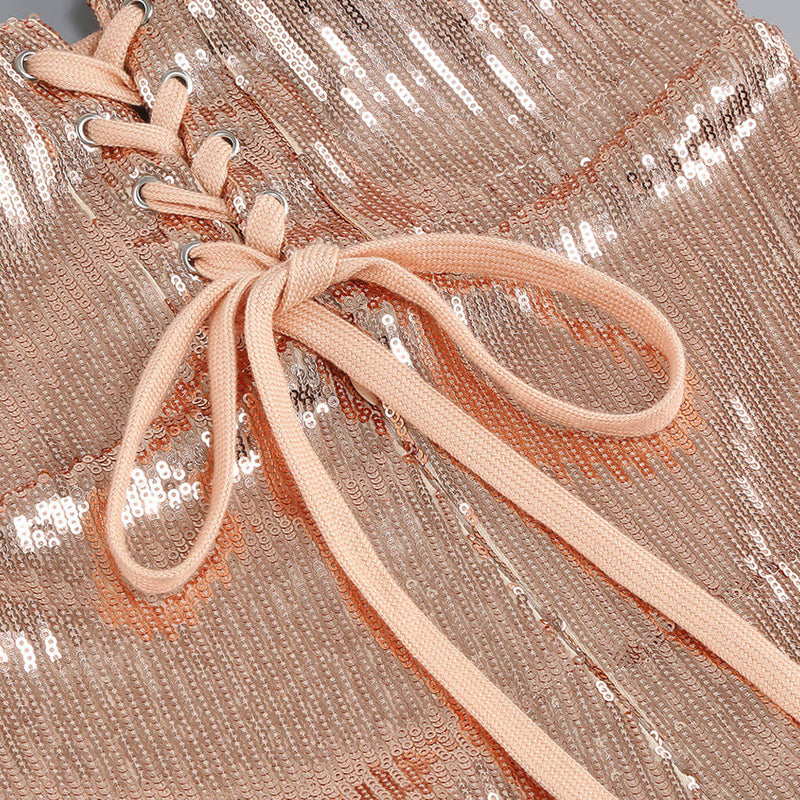 Opulent Sweetheart Bustier Cutout Strapless Lace Up Fishtail Maxi Sequin Evening Dress