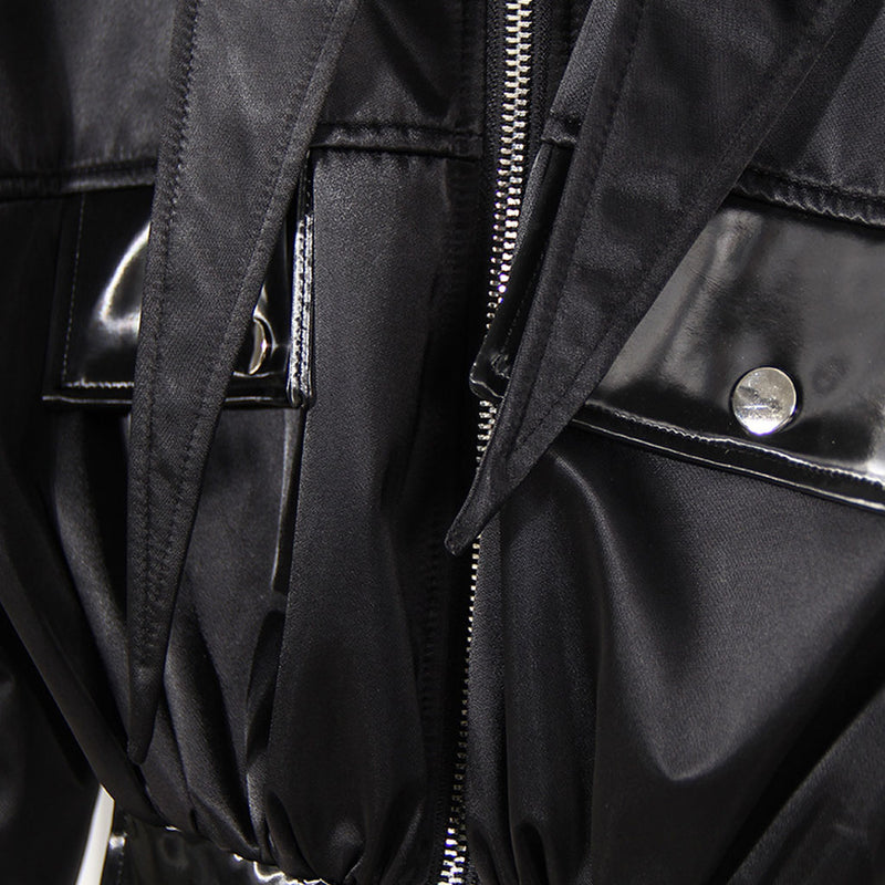 Oversized Long Sleeve Collared Vegan Leather Zip Up Cropped Jacket