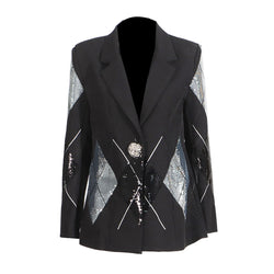 Oversized Metallic Button Long Sleeve Harlequin Diamond Sequin Blazer