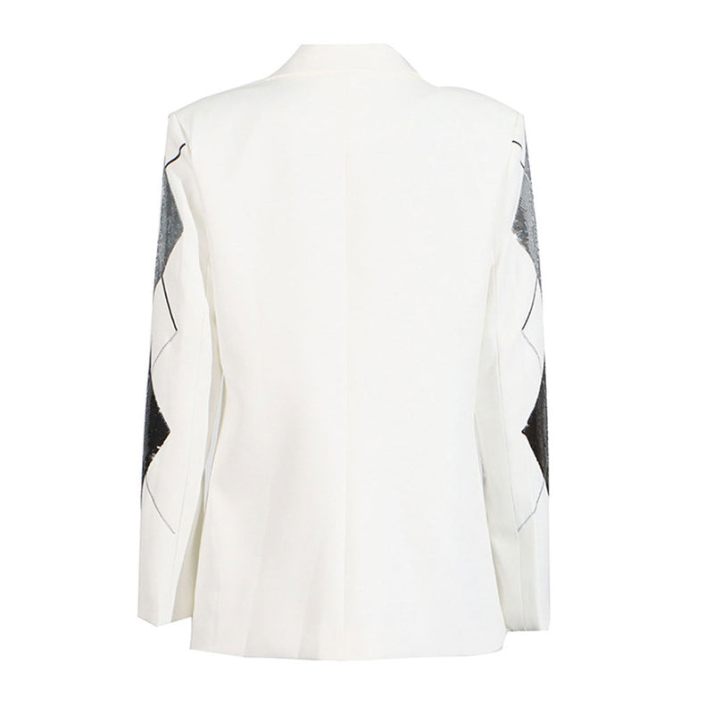 Oversized Metallic Button Long Sleeve Harlequin Diamond Sequin Blazer