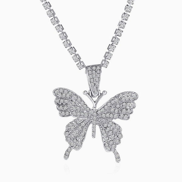 Oversized Pendant Paved Butterfly Stackable Crystal Tennis Necklace