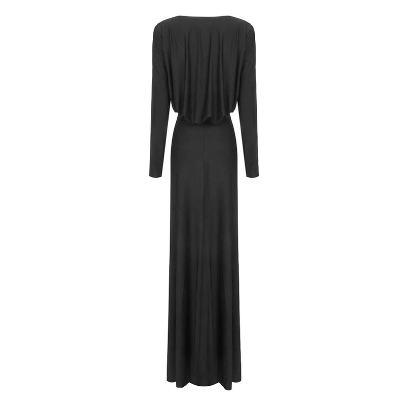 Posh Draped Plunge Twist Cutout Padded Long Sleeve Ruched Maxi Evening Dress