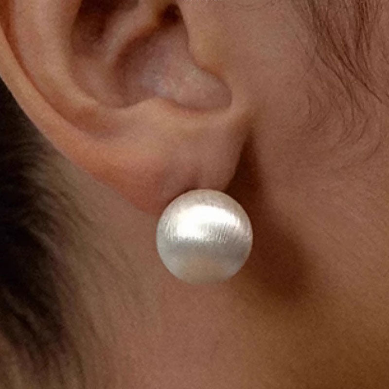 Quiet Luxury Brushed Satin Finish Sterling Silver Ball Stud Earrings