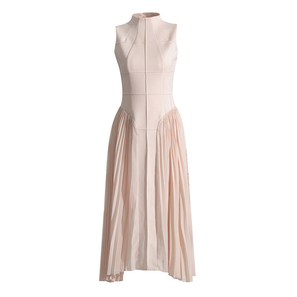 Rebellious Mock Sleeve Sleeveless Drop Waist Hybrid Pleated Midi Dress