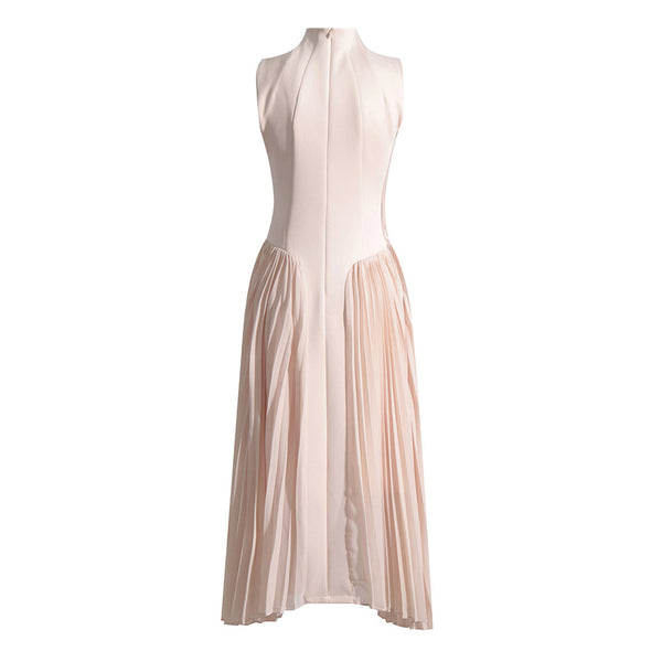 Rebellious Mock Sleeve Sleeveless Drop Waist Hybrid Pleated Midi Dress