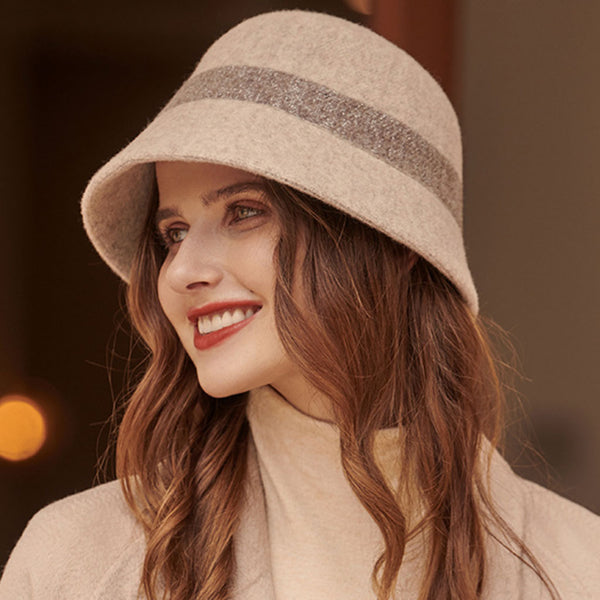 Refine Contrast Stripe Pattern Winter Wool Blend Bucket Hat