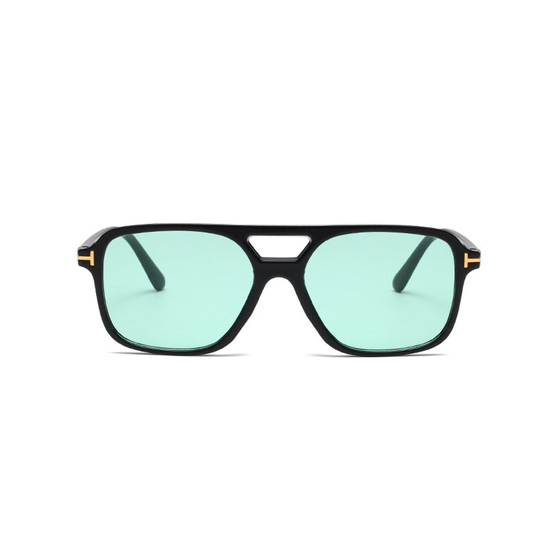 Retro Metallic Trim HD Visual UV Protect Contrast Tinted Aviator Sunglasses