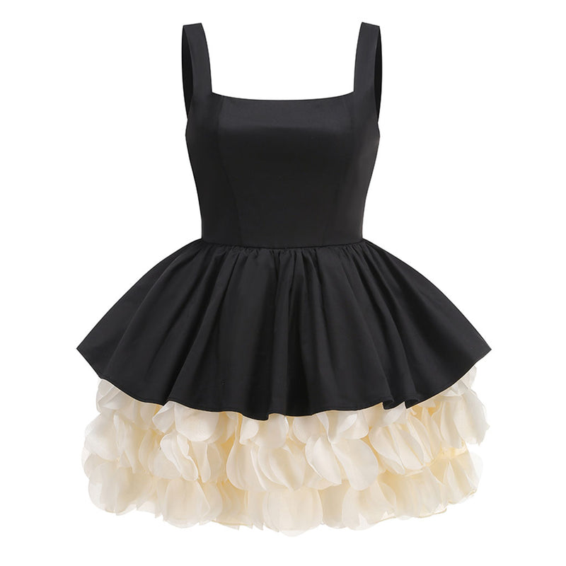 Retro Square Neck Sleeveless Layered Ruffle Tulle Corset Party Mini Dress