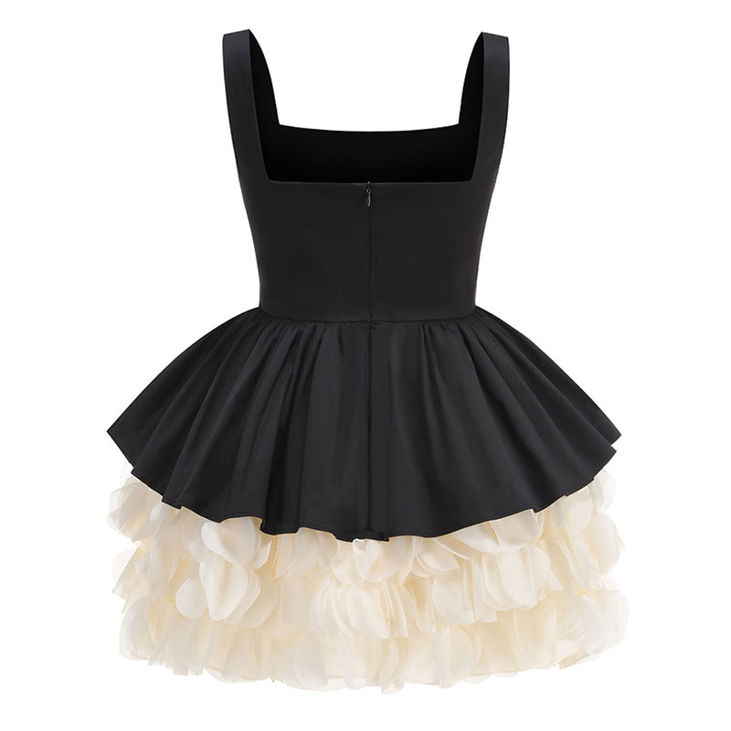 Retro Square Neck Sleeveless Layered Ruffle Tulle Corset Party Mini Dress
