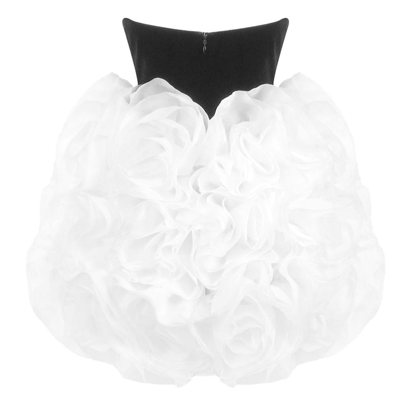 Retro Strapless Velvet Corset Chiffon 3D Flower Bubble Hem Mini Party Dress