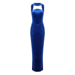Reversible Sash Halter High Waist Split Bodycon Velvet Evening Maxi Dress