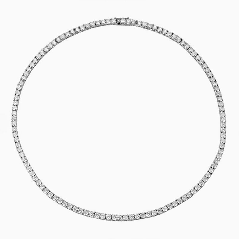 Rhodium Plated Sterling Silver 3MM Cubic Zirconia Tennis Chain Necklace