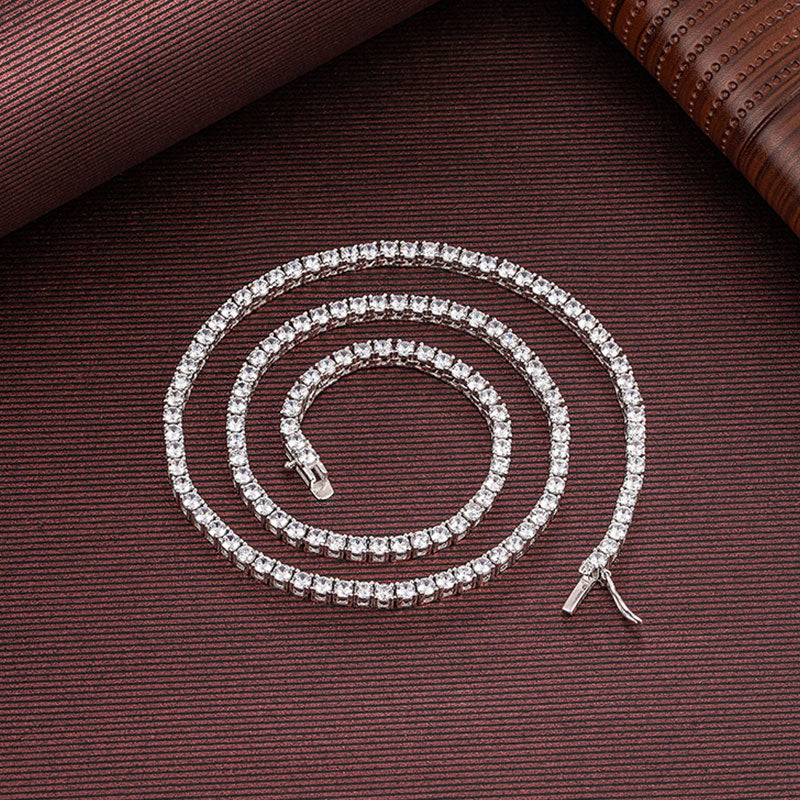 Rhodium Plated Sterling Silver 3MM Cubic Zirconia Tennis Chain Necklace