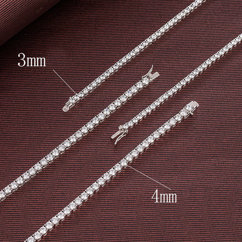 Rhodium Plated Sterling Silver 3MM Cubic Zirconia Tennis Chain Necklace