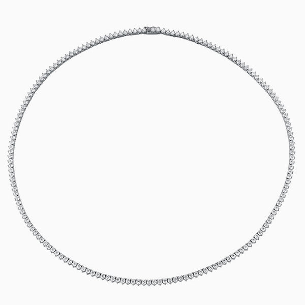 Rhodium Plated Sterling Silver 3MM Moissanite Tennis Chain Necklace
