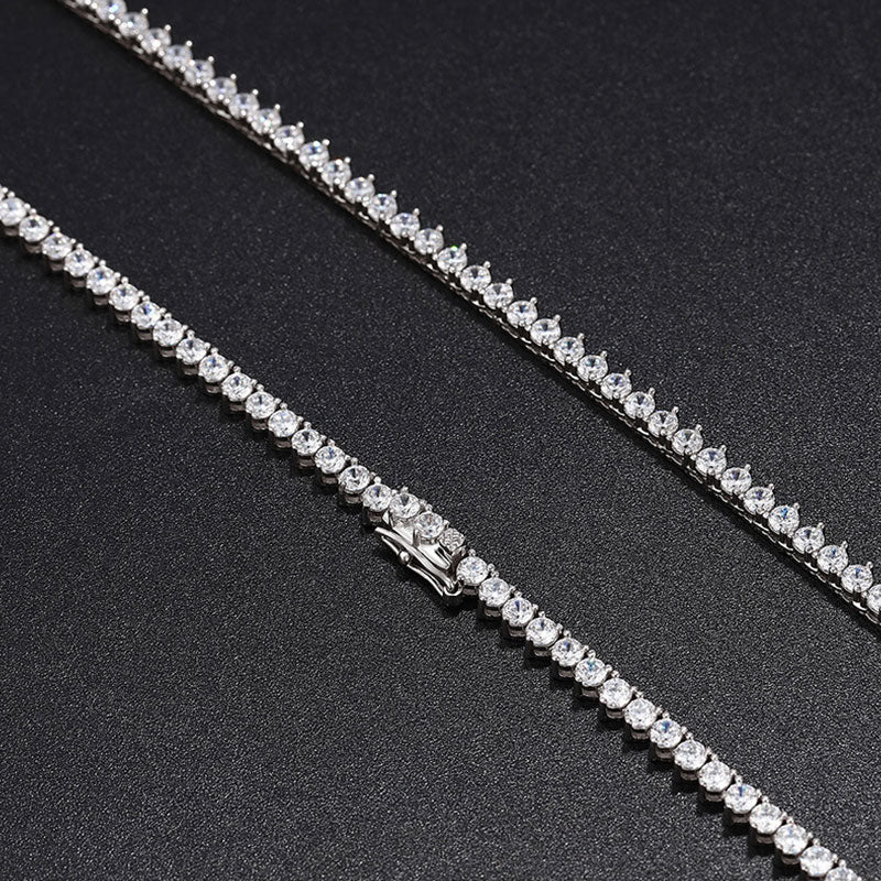Rhodium Plated Sterling Silver 3MM Moissanite Tennis Chain Necklace