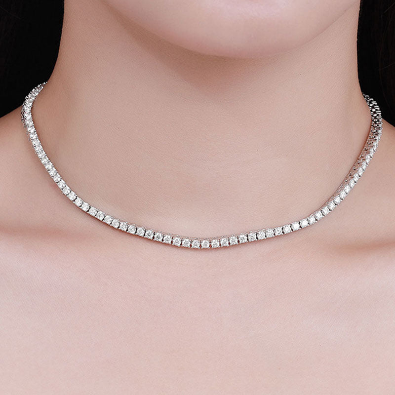 Rhodium Plated Sterling Silver 5MM Cubic Zirconia Tennis Chain Necklace
