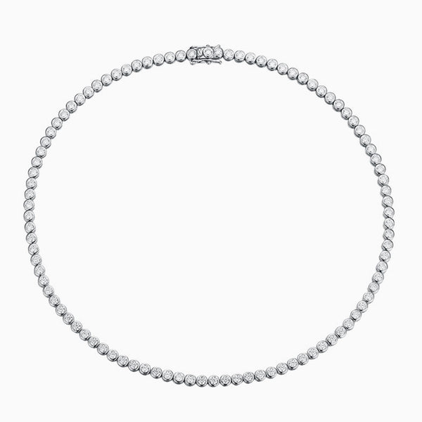 Rhodium Plated Sterling Silver Bezel 2MM Moissanite Tennis Necklace