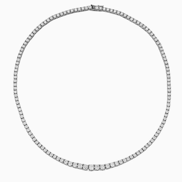 Rhodium Plated Sterling Silver Graduated Moissanite Tennis Necklace