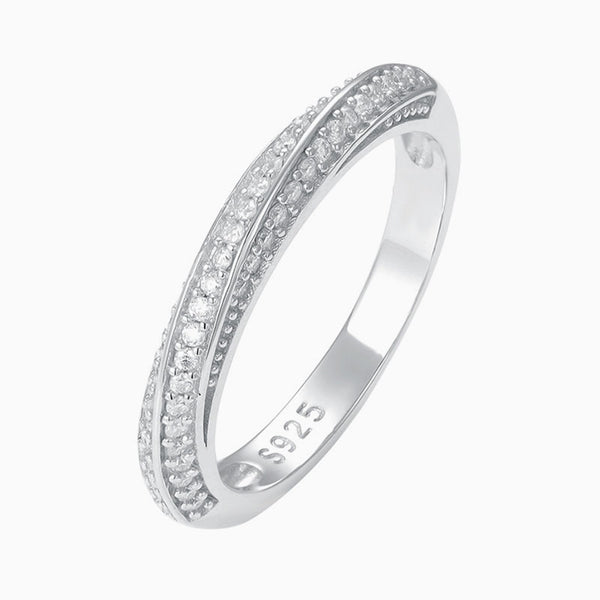 Rhodium Plated Sterling Silver Round Cut Moissanite Pave Twisted Ring