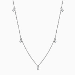 Rolo Chain Rhodium Plated Sterling Silver Dangle Moissanite Droplet Station Necklace