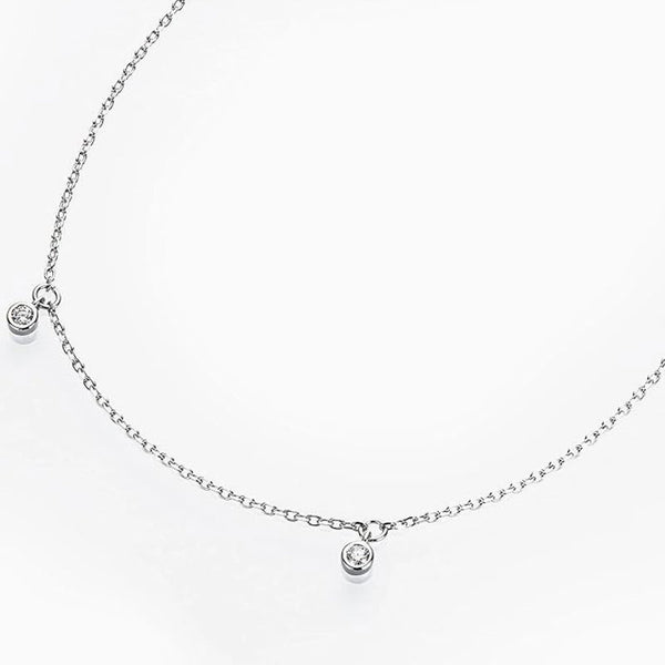 Rolo Chain Rhodium Plated Sterling Silver Dangle Moissanite Droplet Station Necklace