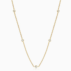 Rolo Chain Rhodium Plated Sterling Silver Moissanite Droplet Station Necklace