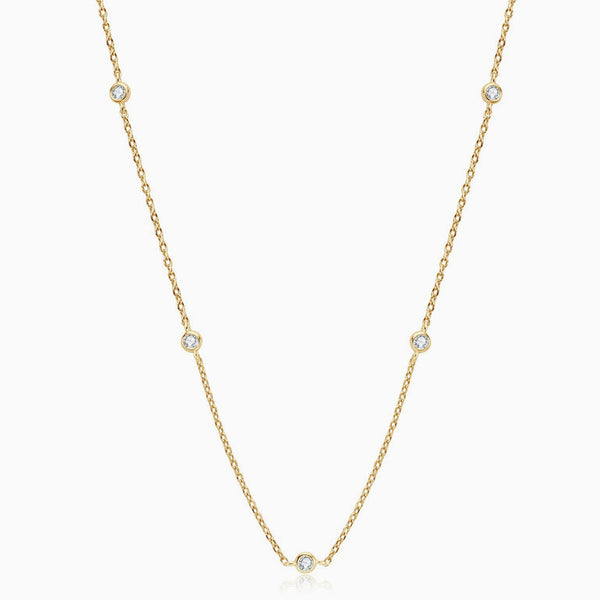 Rolo Chain Rhodium Plated Sterling Silver Moissanite Droplet Station Necklace