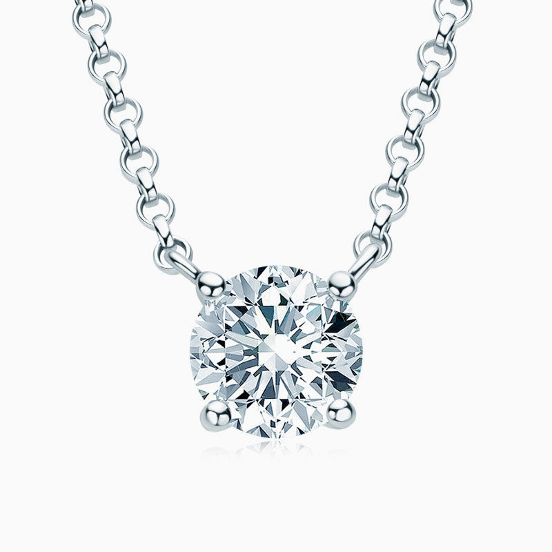 Rolo Chain Sterling Sliver Solitaire 1CT Moissanite Pendant Necklace