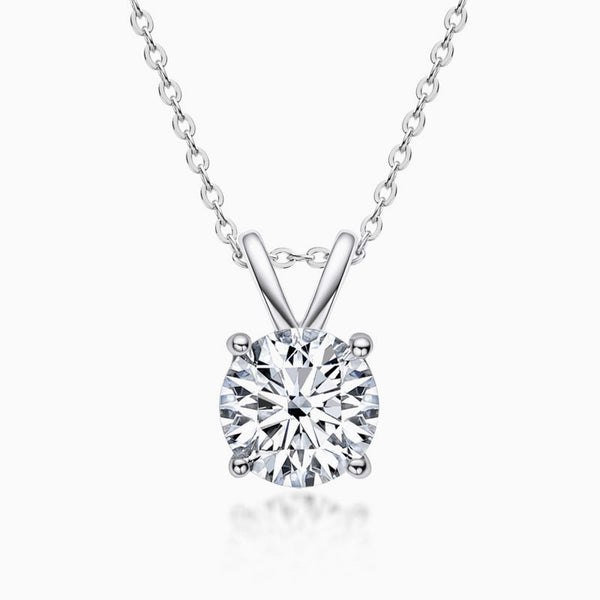Rolo Chain Sterling Sliver V Bail Solitaire 1CT Moissanite Pendant Necklace