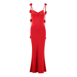 Romantic Rosette Corsage Backless Fishtail Jersey Maxi Slip Evening Dress