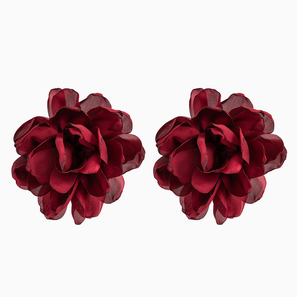 Romantic Solid Satin Large Rosette Lightweight Statement Stud Earrings