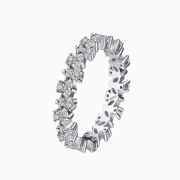 Row of Petal Cubic Zirconia Rhodium Plated Sterling Silver Eternity Band Ring