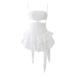 Sexy Cut Out Drop Waist Ruffle Tiered Cami Broderie Anglaise Mini Sundress