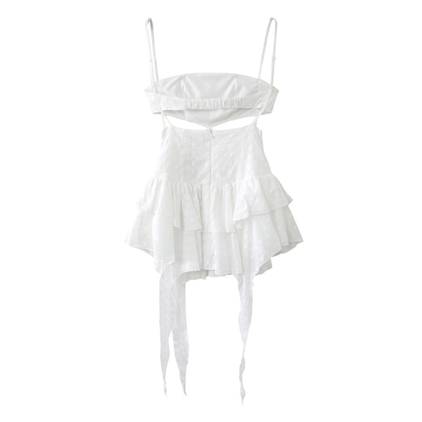 Sexy Cut Out Drop Waist Ruffle Tiered Cami Broderie Anglaise Mini Sundress