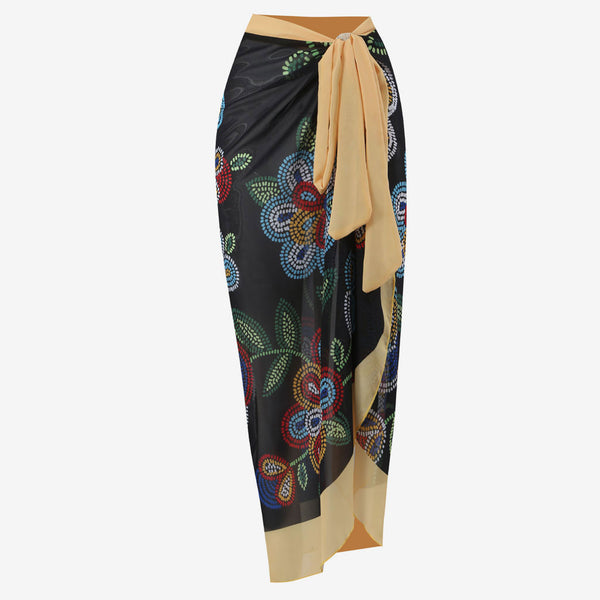 Sexy Floral Print Contrast High Waist Chiffon Tie Knot Maxi Cover Up Sarong